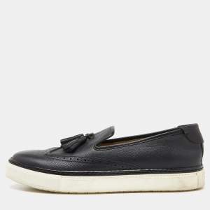 Hermes Black Brogue Leather Tassel Slip On Sneakers Size 38