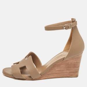 Hermes Brown Leather Legend Wedge Sandals Size 37