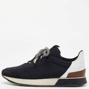 Hermes Black Fabric and Suede Miles Low Top Sneakers Size 39