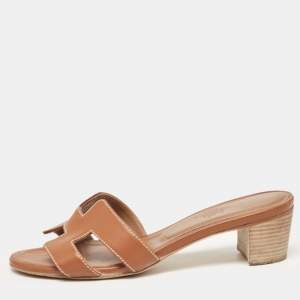 Hermes Brown Leather Oasis Slides Size 36 