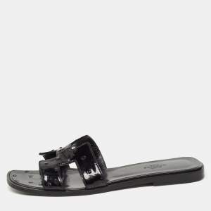 Hermes Black Ostrich Oran Slide Flats Size 39