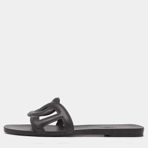 Hermes Black Rubber Aloha Flat Slides Size 40