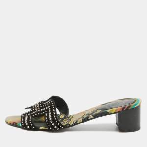 Hermes Black Suede Studded Oasis Slide Sandals Size 40