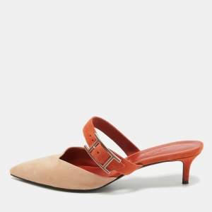 Hermes Beige/Orange Suede Blink Mules Size 39