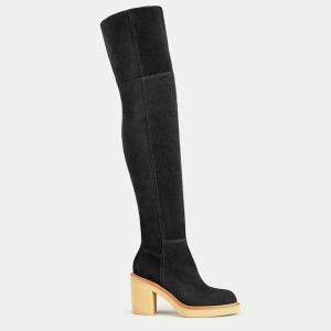 Hermes Black Suede Dakota Thigh-High Boots Size EU 36