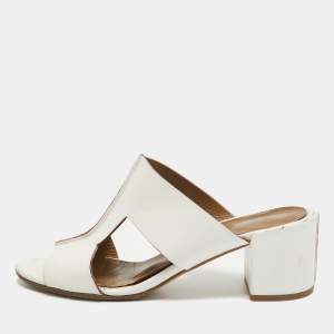 Hermes White Leather  Ostia Sandals Size 36.5