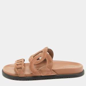 Hermes Brown Suede Extra Slides Size 37