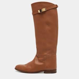 Hermes Brown Leather H Jumping Knee Length Boots Size 39
