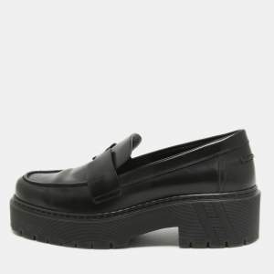 Hermes Black Glazed Leather Hitch Loafers Size 38.5