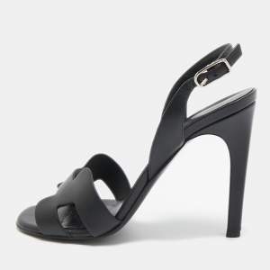 Hermes Black Leather Holy Slingback Sandals Size 37