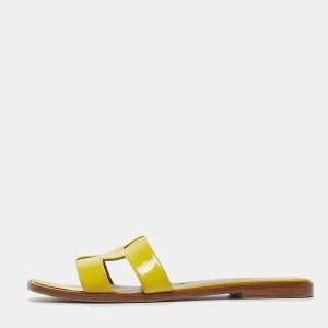 Hermes Yellow Patent Oran Flat Slides Size 38 