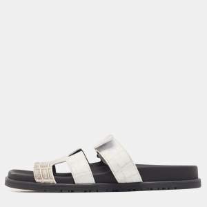 Hermes White/Brown  Crocodile Chypre Himalaya Slides Size 40