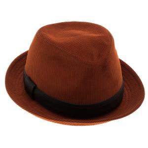 Pre Owned Hermes Burnt Orange Corduroy Leather Trim Detail Panama Hat Size 58