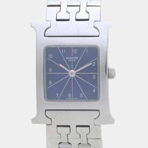 Hermes Blue Stainless Steel Heure H HH1.210 Quartz Women's Wristwatch 21 mm