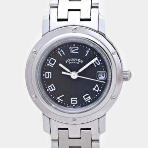 Hermes Black Stainless Steel Clipper CL4.210 Quartz Women's Wristwatch 24 mm