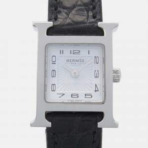 Hermes White Stainless Steel Heure H Quartz Women's Wristwatch 17 mm