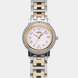 Hermes Pink Shell Rose Gold Plated Stainless Steel Clipper CL4.221 Quartz Women's Wristwatch 24 mm