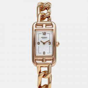 Hermes White 18K Rose Gold Nantucket Quartz Women's Wristwatch 17 mm