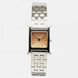 Hermes Pink Stainless Steel Heure H Quartz Women's Wristwatch 21 mm