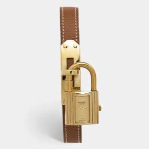 Hermes Champagne Gold Plated Leather Kelly Women's Wristwatch 20MM