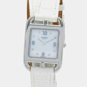 Hermes White Shell Stainless Steel Cape Cod CC1.210a Quartz Women's Wristwatch 23 mm