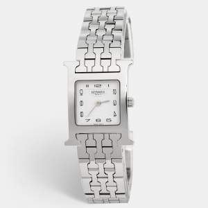 Hermes White Stainless Steel Heure H HH1.210 Women's Wristwatch 21 mm