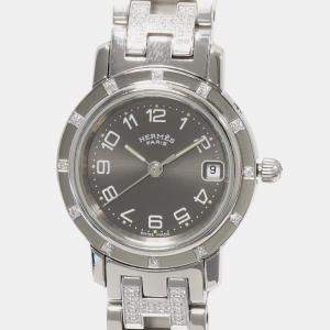 Hermes Grey Stainless Steel Clipper CL4.230 Quartz Women's Wristwatch 24 mm