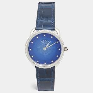 Hermes Blue Diamond Stainless Steel Alligator Arceau Soleil AR5.330 Women's Wristwatch 36 mm