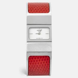 Hermes Silver Stainless Steel Leather Loquet L01.210 Women's Wristwatch 19 mm 