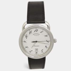 Hermès Silver Stainless Steel Steel Leather Arceau AR7.710 Men's Wristwatch 41 mm