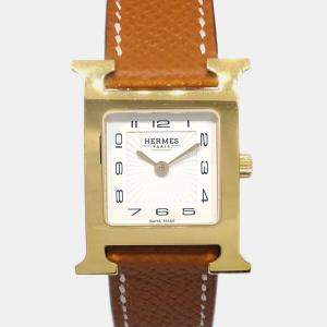 Hermes Yellow Gold Plated Stainless Steel Heure H Quartz Women's Wristwatch 25 mm