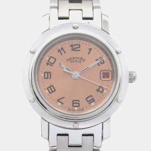 Hermes Pink Stainless Steel Clipper CL4.210 Quartz Women's Wristwatch 24 mm