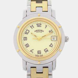 Hermes Beige Yellow Gold Plated Stainless Steel Clipper CL4.220 Quartz Women's Wristwatch 24 mm