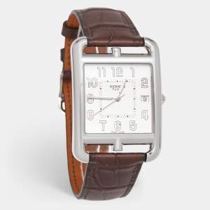 Hermes Silver Stainless Steel Alligator Leather Cape Cod CC1.810 Women's Wristwatch 33 mm