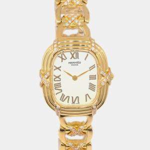 Hermes White 18k Yellow Gold Ruban FA1.272 Quartz Women's Wristwatch 23 mm