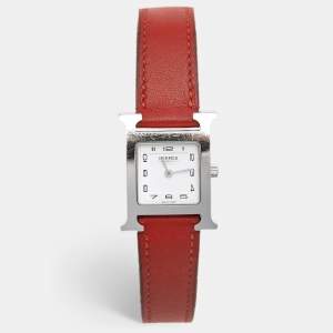 Pre Owned ساعة يد نسائية هيرمس هيور H HH1.210 ستانلس ستيل وجلد أبيض 21 مم