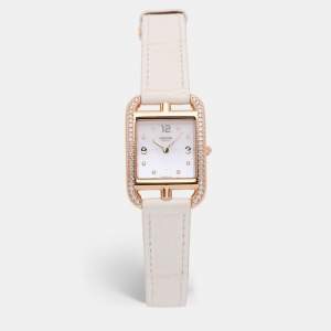 Hermes White Mother of Pearl Diamonds 18K Rose Gold Cape Cod CC1.274 Women's Wristwatch 23 mm
