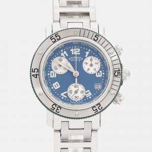 Pre Owned Hermes Clipper CL2.317 Quartz Blue Stainless Steel Women's Wristwatch 33.5 mm