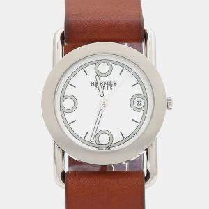 Pre Owned Hermes Barenia BR1.710 Quartz White Stainless Steel Women's Wristwatch 37 mm