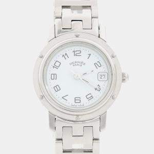 Pre Owned Hermes Clipper CL4.210 Quartz White Stainless Steel Women's Wristwatch 24 mm