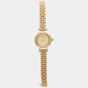 Pre Owned Hermes Faubourg Joailliere FG3.186 Diamond Pave Dial 18K Yellow Gold Women's Wristwatch 16.20 mm