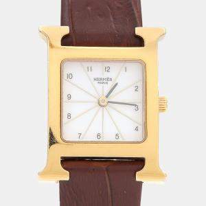 Pre Owned Hermes Heure H HH1.201 Quartz Gold Plated Stainless Steel Womens Wristwatch 21 mm