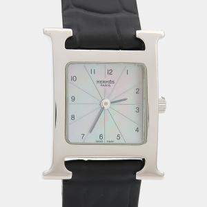 Pre Owned Hermes Heure H HH1.210 Quartz Mother of Pearl Stainless Steel Womens Wristwatch 21 mm
