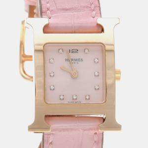 Hermes Heure H HH1.202c Quartz Gold Plated Stainless Diamond Steel Women's Wristwatch 21.5 mm