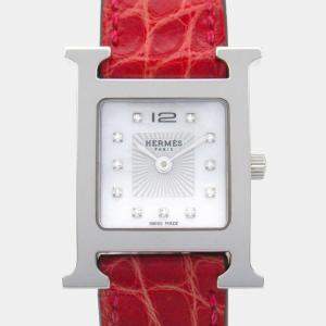 Pre Owned Hermes Heure H HH1.210 Quartz White Stainless Steel Women's Wristwatch 21 mm