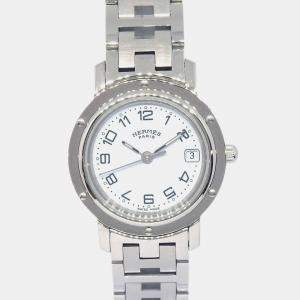 Pre Owned Hermes Clipper CL4.210 Quartz White Stainless Steel Women's Wristwatch 24 mm