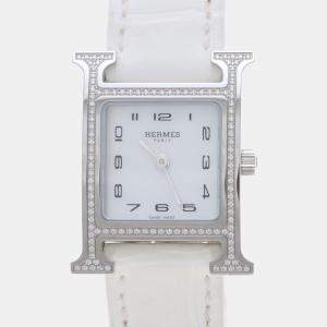 Pre Owned Hermes H Hour HH1.235 Quartz White Diamonds, Stainless Steel Women's Wristwatch 26mm