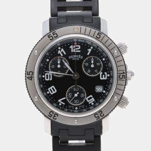 Pre Owned Hermes Clipper Chronograph CL2.915 Quartz Black Stainless Steel Men's Wristwatch 38mm