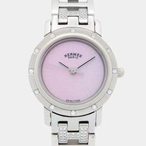 Pre Owned Hermes Clipper CL4.230 Quartz Pink Stainless Steel Women's Wristwatch 24 mm