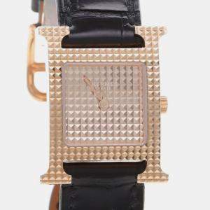 Pre Owned Hermes Heure H HH4.470A Quartz Rose Gold Stainless Steel Women's Wristwatch 21.5 mm
